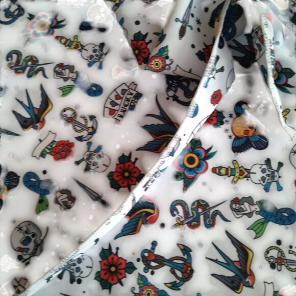 Jimmi Swim Women's Small Bikini Set Cover Up/Scrunchies Skulls Birds Roses NEW - Picture 12 of 12